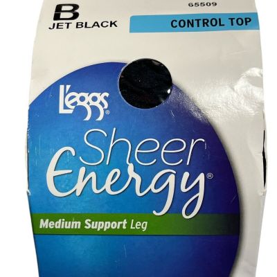 L'eggs Sheer Energy Pantyhose Womens B Jet Black Control Top Sheer Toe 65509