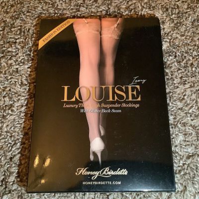 Honey Birdette Louise thigh high stockings w/ glitter backseam, ivory, size: L