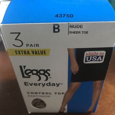 Leggs Everyday Control Top Pantyhose 3 Pair Pack Size B Nude Sheer Toe