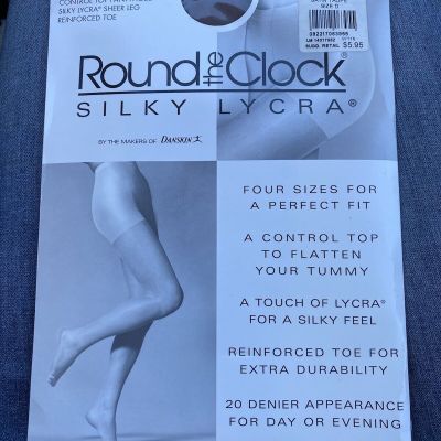 Round The Clock Silky Lycra Satin Taupe Style 60 Pantyhose New Size D