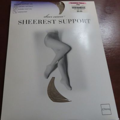 JC Penney Sheerest Support Leg Contour Top Pantyhose PEBBLE #6498 Queen Tall