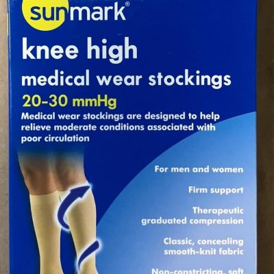 Sunmark Knee High Medical Wear Stockings, 20-30 mmHg, Beige, Large