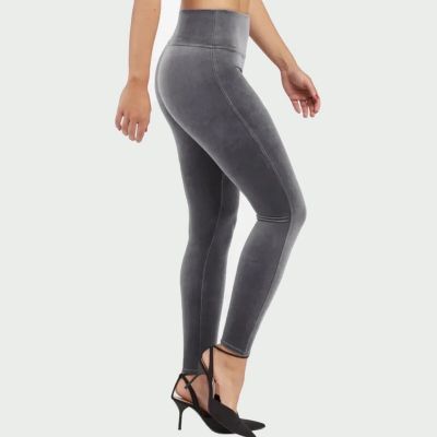 Spanx Velvet Leggings Plus SZ 1X Silver Chrome Gray NWOT Tummy Shaping Slimming