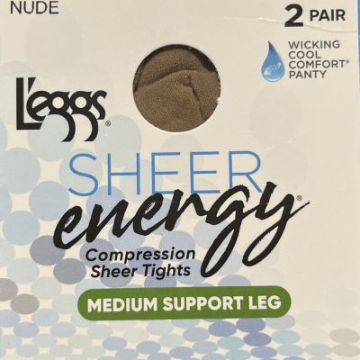Leggs Sheer Energy Control Top Pantyhose Satin Gloss Medium Support 2 Pairs Sz Q
