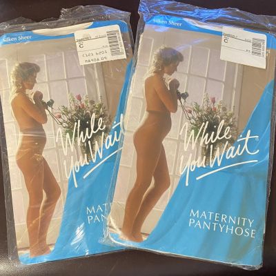 Lot Of 2 Maternity Pantyhose While You Wait Silken Sheer Size C Off Black/ Shell