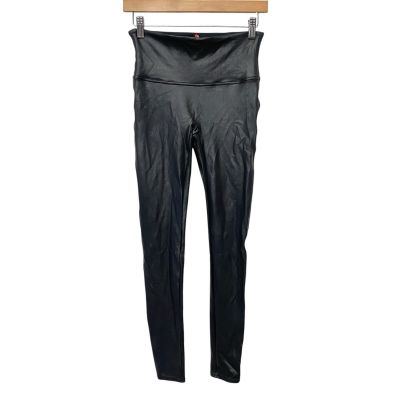 Spanx Faux Leather Leggings Womens Medium Shinny Black Pull On Stretch Pants