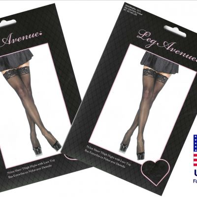 (Pack of 2) Leg Avenue Nylon Sheer Thigh Highs with Lace Top. Original Product