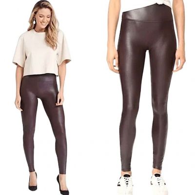 SPANX Ready to Wow Faux Leather Leggings Womens Size L Bronze Metal Brown