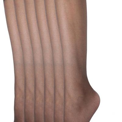 Women's Everyday Sheer Knee High Pantyhose - 6 Pairs 20D Nylon Stockings with Re