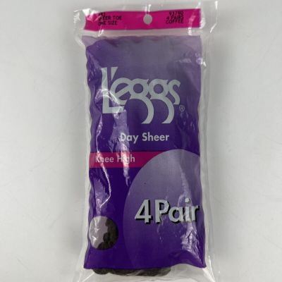 Leggs Day Sheer Knee Highs Stockings One Size Coffee Color 4 Pair USA Made 2008