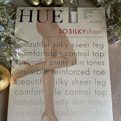 Hue SO SILKY SHEER Control Top Pantyhose Size 1 Color TAN
