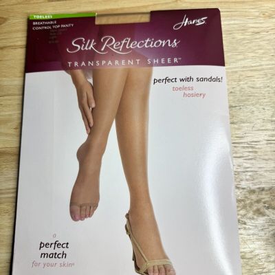 NEW Hanes Silk Reflections toeless pantyhose Light size CD Transparent Sheer