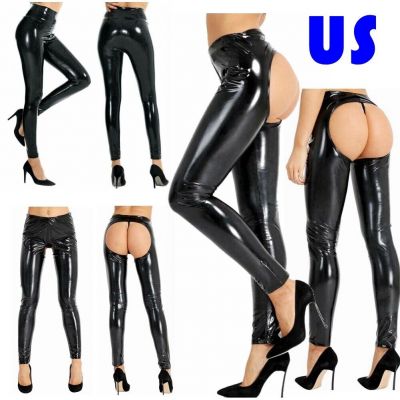 Women Wet Look Pants Faux Leather Skinny Stretchy Legging Pants Party Clubwear