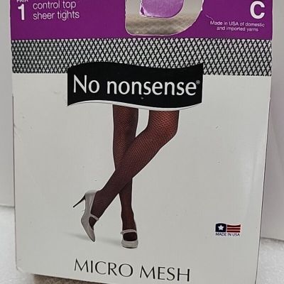 1 Pair No Nonsense Micro Mesh Sheer Tights Nude Size C Control Top Nylon Spandex
