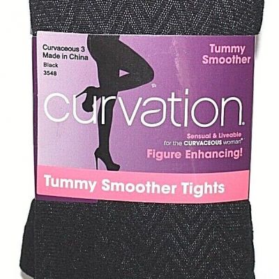Curvation Curvaceous Textured Tummy Smoothing Black Tights - Pick Your Size