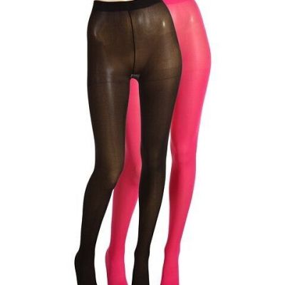 Betsey Johnson Women's 2 Pair Pack Solid Opaque Tights, Pink/Black, S/M