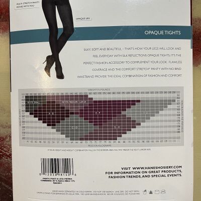 Hanes Silk Reflections Opaque Tights Style 0A923 Size AB Black Control Top