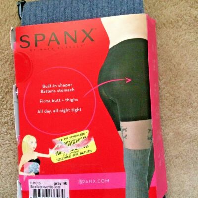 Spanx sz B  Gray Ribbed Floral Lace Over The Knee Shaping Tights # FH1015 NWT