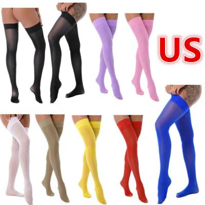US Womens Oil Glossy Thigh Stockings Control Top Stay Up Glossy Sheer Pantyhose