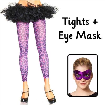 Leg Avenue Leopard Footless Tights + Shimmer Soft Eye Mask ~ Club Cosplay Party