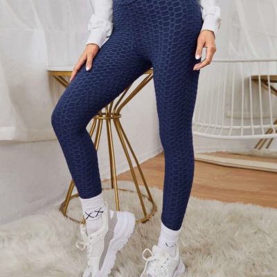 Yuna Fashion - Womens XL Leggings Blue Yoga Stretch Textured