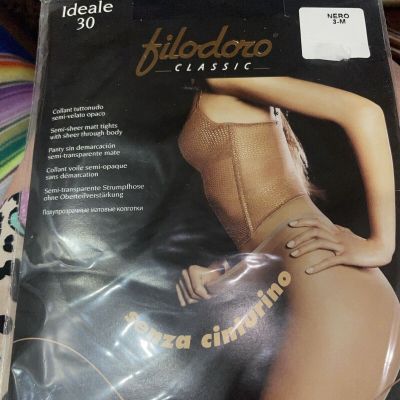 FILODORO CLASSIC IDEAL 30 DEN SEMI SHEER MATT TIGHTS 3-M BLACK MADE IN ITALY