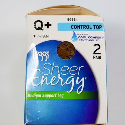 L'eggs  Control Top Sheer Energy SUNTAN Wicking Medium Support Tight Q+2 pair