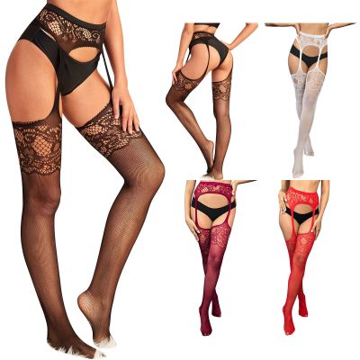 Womens Cutout Crotchless Pantyhose Stretchy See-through Tights Garter Stockings