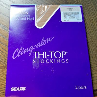 NEW Sears Cling-alon Thi-Top Stockings 2 Pairs Nude Size Shapely Vintage Sears