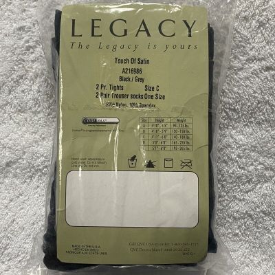 Legacy Touch of Satin Two Tights & Two Trouser Socks Set-Black Gray Size C Vintg