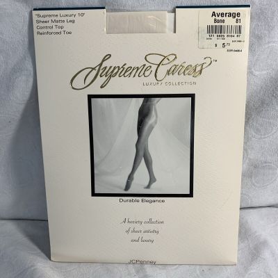 JC Penneys Supreme Caress Luxury Pantyhose Control Top Average Bone New W/Tags