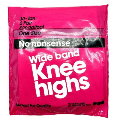 No Nonsense WIDE BAND Nylon Knee Highs, Tan One Size Sandalfoot 2 PAIR