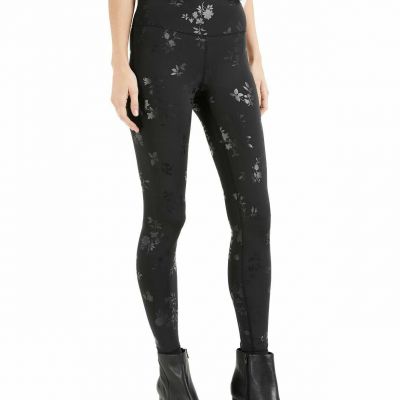 INC Floral Embossed Shiny Print Compression Active Leggings Black Size XS