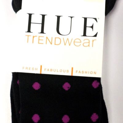HUE Women's Opaque Footed Knit Tights - M/L - Black/Fuschia Polka Dot-New
