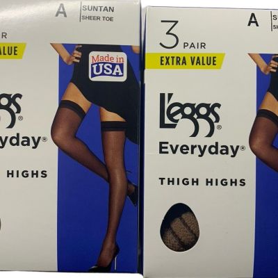 L’eggs Everyday Thigh Highs Size A Small Suntan Sheer Toe Pantyhose 6 Pairs