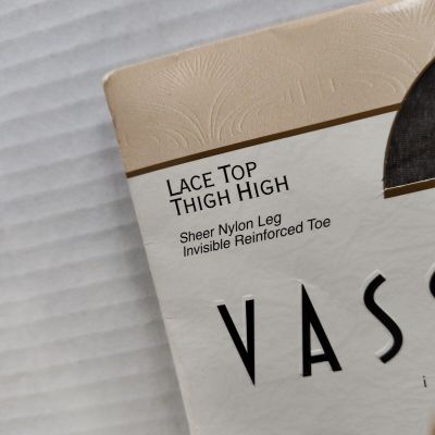 Vassarette Stockings Lace Top Thigh High Black  Size Medium #8030