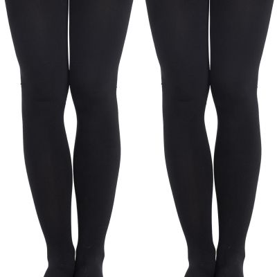 2 Pairs Fleece Lined Tights for Women, 120D Black Winter Tights, Opaque Warm Tig