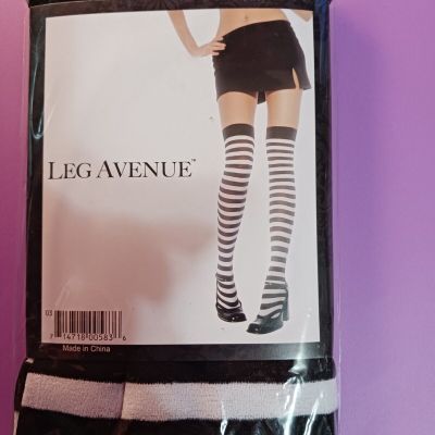 Leg Avenue Thigh High Stockings in Black & White Stripe *NWT*