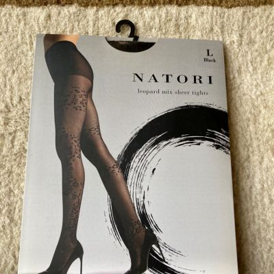 Women's Natori Leopard Print Mix Sheer Tights Style# NTS05438 Size Large Black