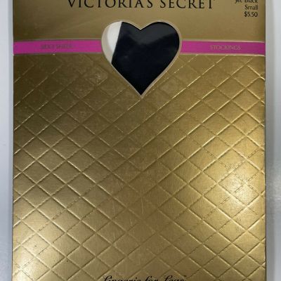 Vintage Victoria's Secret Silky Sheer Jet Black Small Stockings NEW