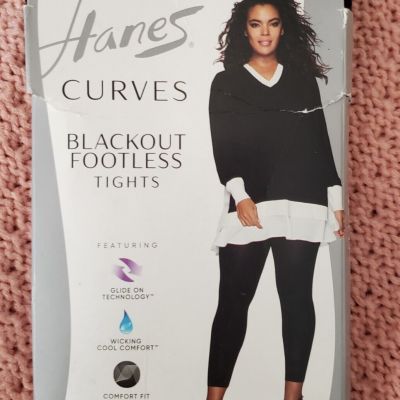 Ladies HANES Black Curves Footless Tights, Wicking, Cool Comfort Fit, Plus 3X 4X