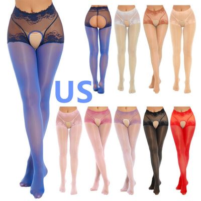 US Women's  High Waist Control Top Tights Sheer Shiny Pantyhose Silky Stockings