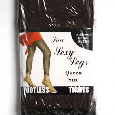 Eros Womens Brown Tights Black Lace Trimmed Footless Medium *Mislabeled Queen*