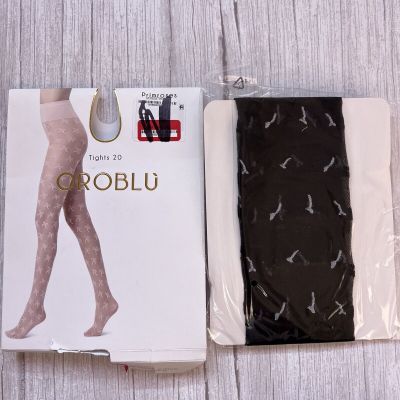 New Women's OROBLU Primroses Black Lace Sheer Tights 20 Size M