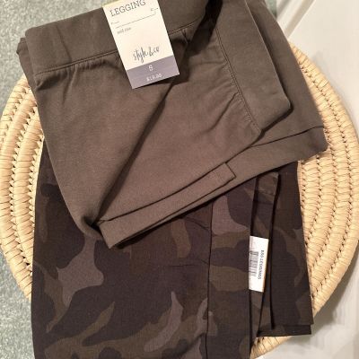 Style & Company Mid Rise Leggings Lot Of 2 Deep Moss Camo Size Small NWT