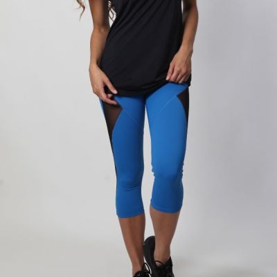 Equilibrium Activewear -Royal Blue with Black Mesh Capri - Mugler style