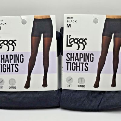 2 Pairs L'eggs 01923 Shaping Tights Black M Medium Soft 105-165lbs New With Tags