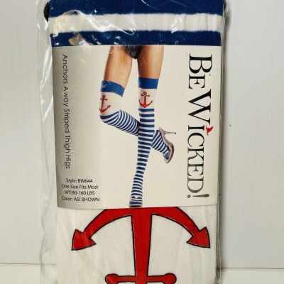 Be Wicked BW644 Sailor Anchors Away Striped Thigh High One Size 90-160 Lbs New