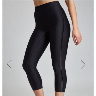 ULTRACOR Glossy Striped Black Leggings shiny compression track solid medium M