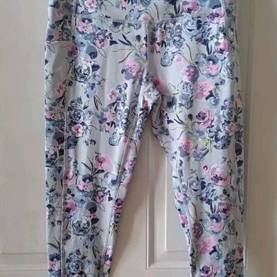 VERA BRADLEY'S PINK AND GRAY FLORAL HIGH-WAISTED LEGGINGS, SIZE M (8-10)